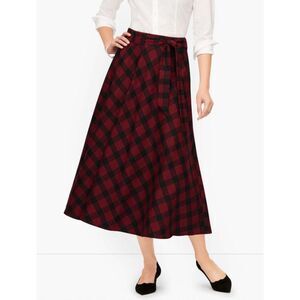 Talbots | Wool Blend Tie Waist Houndstooth Midi Skirt | Size 4P